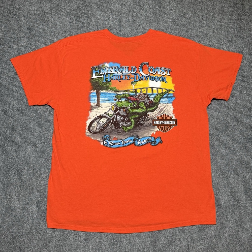 Harley Davidson Emerald Coast Gator T-Shirt Orange Men XL Ft. Walton Beach FL